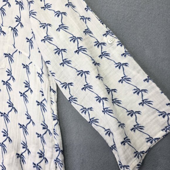 Talbots Tunic Shirt Womens M White Blue Palm Print Pockets Coverup Tropical - Picture 5 of 11